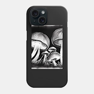 SURREAL INK BLACK AND WHITE BUNCH OF MUSHROOMS Phone Case