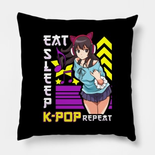 Eat Sleep K-Pop Repeat KPop Kawaii Korean Music Pillow