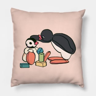 cute pingu and pinga penguin siblings Pillow