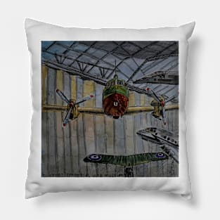 Watercolor Sketch - planes at Duxford Imperial War Museum Pillow