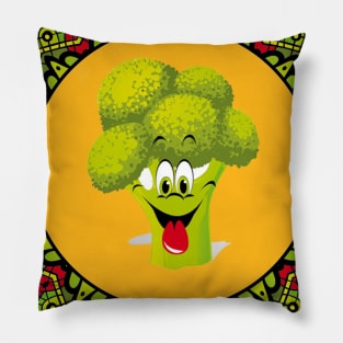 Happy broccoli smile in mandala Pillow