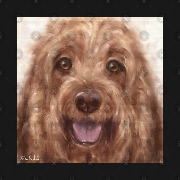 Oil Painting of a Cute and Furry Dog Smiling With Golden Hair by ibadishi