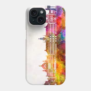 Antwerp skyline in watercolor background Phone Case