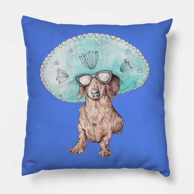 Doxie Mexicano Pillow by wanderinglaur
