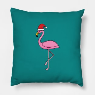 Christmas Flamingo with Santa Hat Pillow