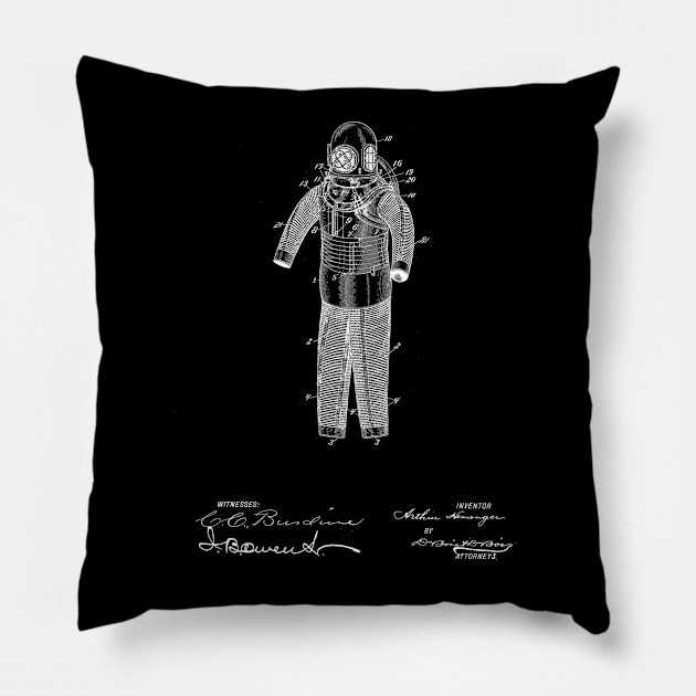 Diving Suit Vintage Patent Drawing Pillow by TheYoungDesigns