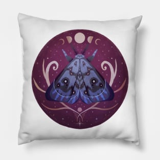 Graphic Purple Moth with Moon Sketch Artwork Pillow