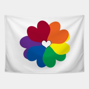 Rainbow Heart Flower Tapestry