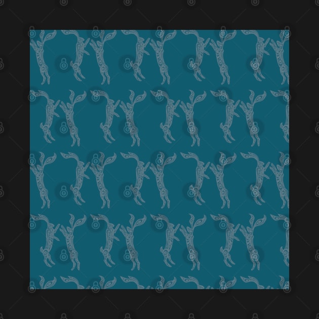 Boxing Hares - Deep Teal by lottibrown