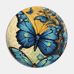 Starry Night Flutter: Van Gogh's Butterfly Mosaic Pin