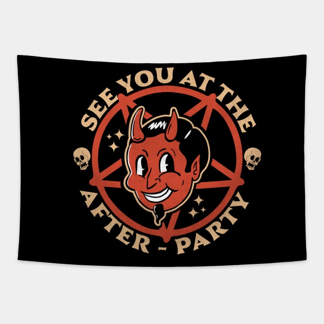 See You at the After-Party Hell Devil Halloween Goth Retro Tapestry by OrangeMonkeyArt