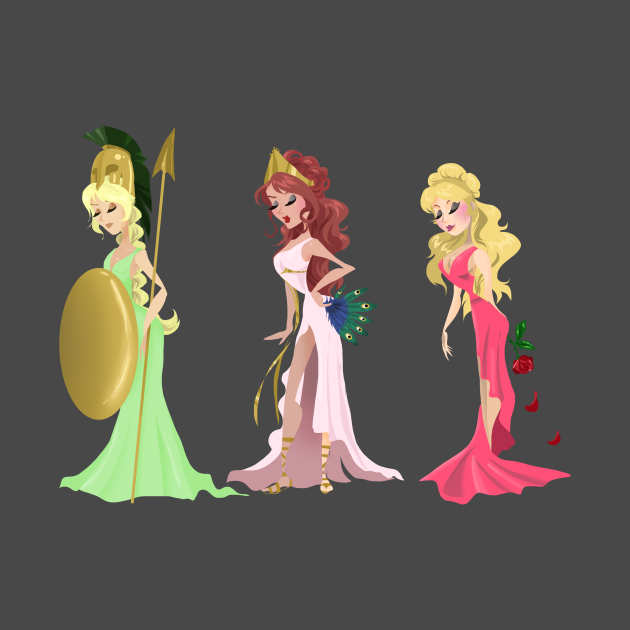 Athena, Hera and Aphrodite Illustration TShirt TeePublic