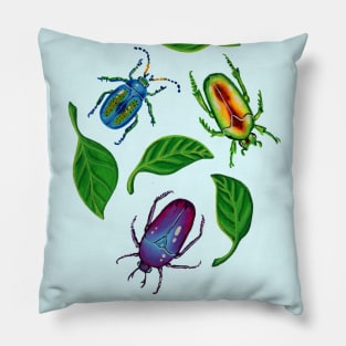 Big Beetles in Gouache Pillow