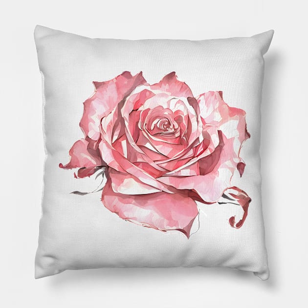 Romantic Blush Pink Isolated Rose Blossom Watercolor Artistic Rose Art Pillow by PetalsPalette