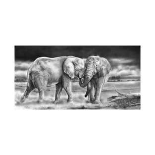 The Meeting - Realistic African elephant pencil drawing T-Shirt