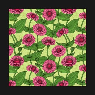 Pink Zinnias on light green T-Shirt