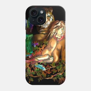 Female wood elf druid with a tiger Phone Case