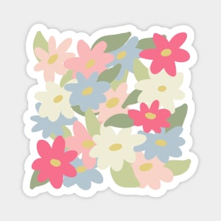 Cute spring wildflowers pink white and blue simple flowers design Magnet
