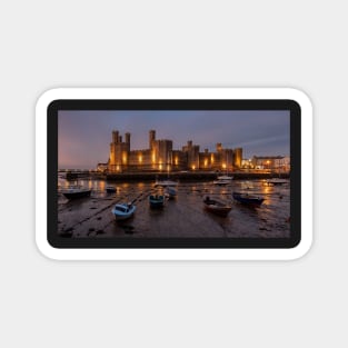 Caernarfon Castle After Sunset With Boats Magnet