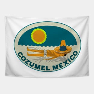 Cozumel Mexico Vintage Style Travel Beach Ocean Vacation Tapestry