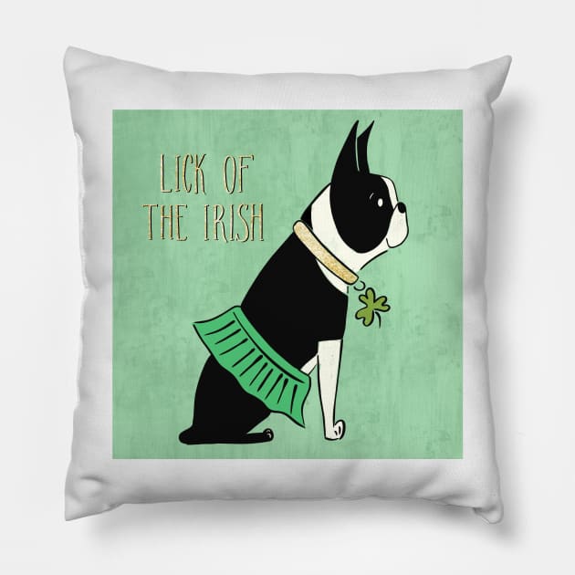 Saint Patrick's Day Dog Design Lick of the Irish Pillow by katevcreates