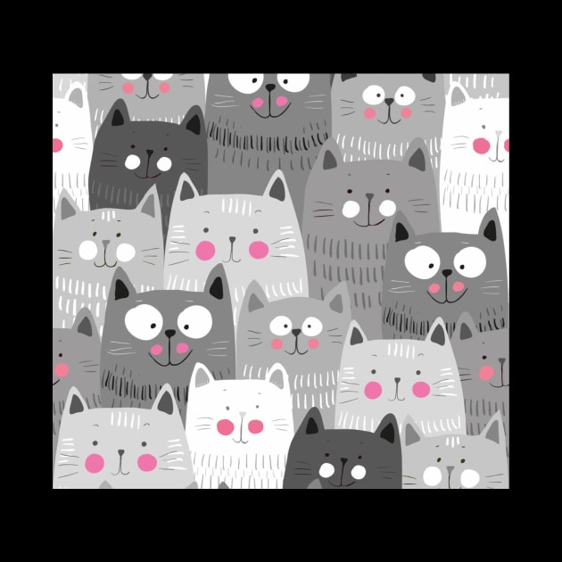 Pattern gray cute cats by Flipodesigner