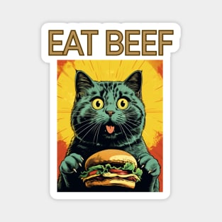 Retro Vintage Cat - Eat Beef Design | Quirky Feline Art Magnet