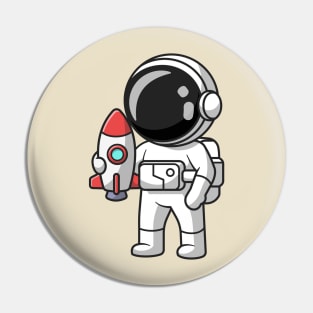 Cute Astronaut Holding Mini Rocket Cartoon Pin