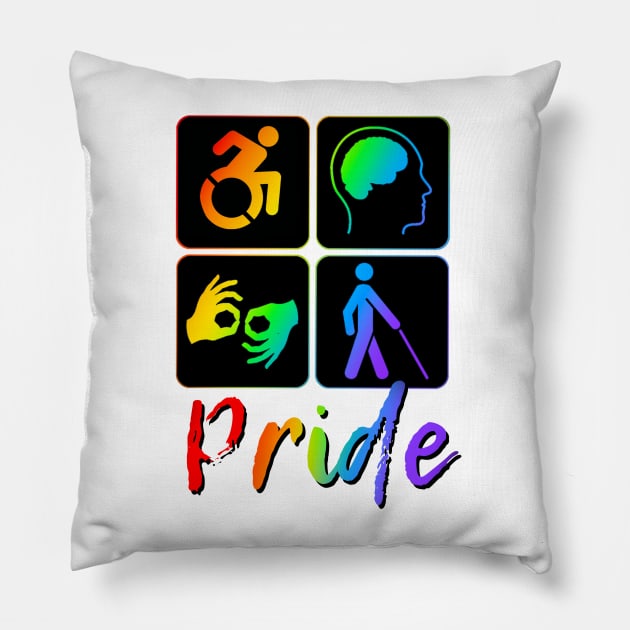 Disability Pride rainbow border Pillow by Dissent Clothing