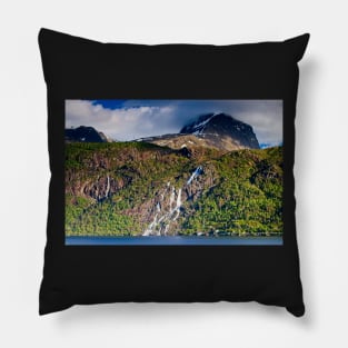 Nordfjord Waterfalls and Mountains, Norway Pillow