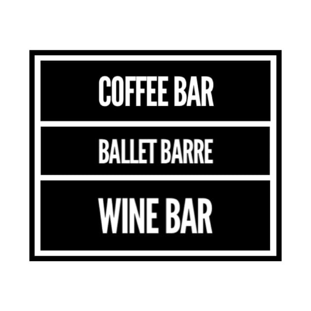 Coffee bar, ballet barre wine bar. Funny dancers design with coffee and wine by Butterfly Lane