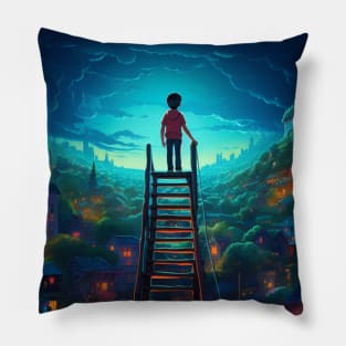 boy in magical city Pillow