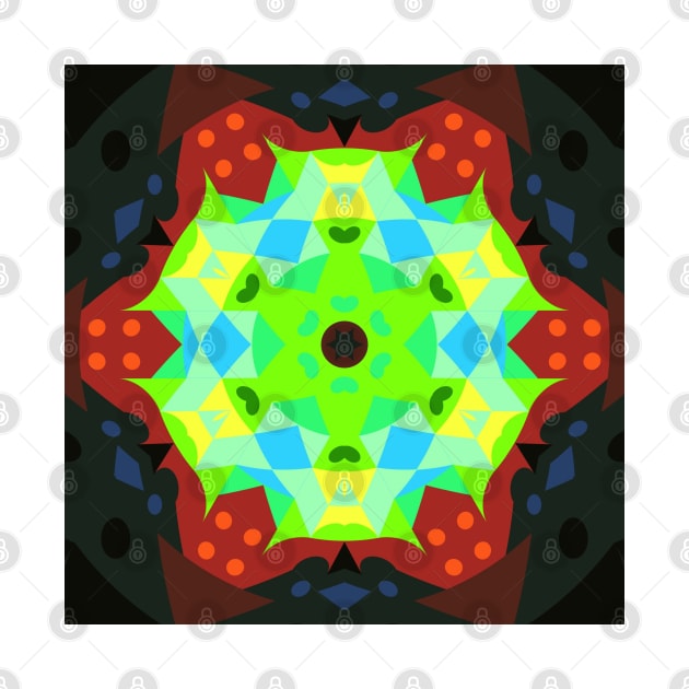 Retro Mandala Flower Green Red and Blue by WormholeOrbital