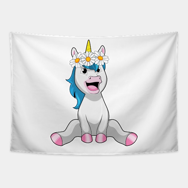 Unicorn with Flowers Daisy Tapestry by Markus Schnabel