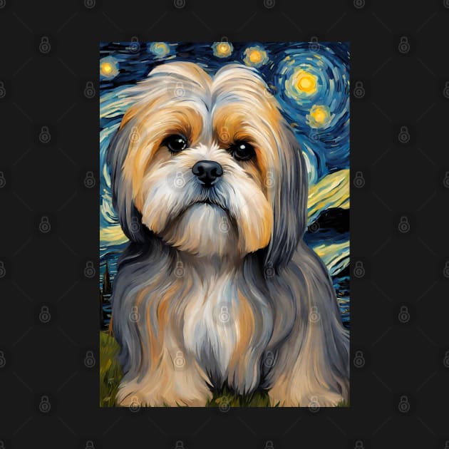 Lhasa Apso Dog Breed Painting in a Van Gogh Starry Night Art Style by Art-Jiyuu