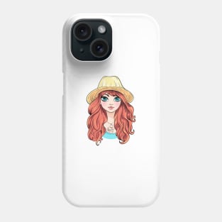 Girl in hat with red hair Phone Case