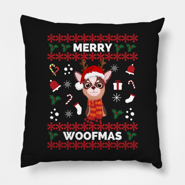 Chihuahua Dog Merry Woofmas Christmas Gift - Chihuahua Funny Holiday Christmas - Chihuahua Funny Holiday Christmas Celebration - Chihuahua Lover Gifts Pillow by Famgift