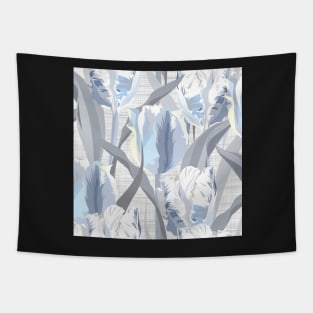 Parrot tulips gray / blue on linen texture Tapestry