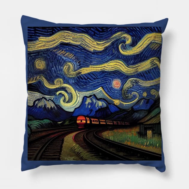 Starry Night Wizarding Express Train Pillow by Grassroots Green