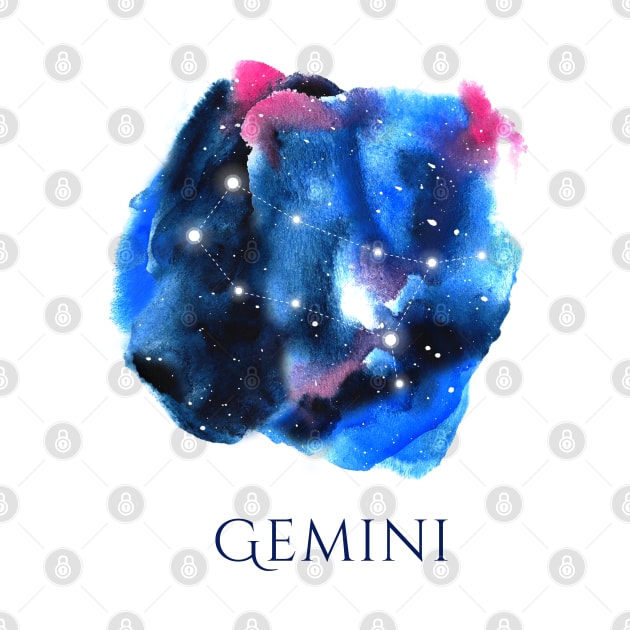 Gemini Zodiac Sign - Watercolor Star Constellation by marufemia
