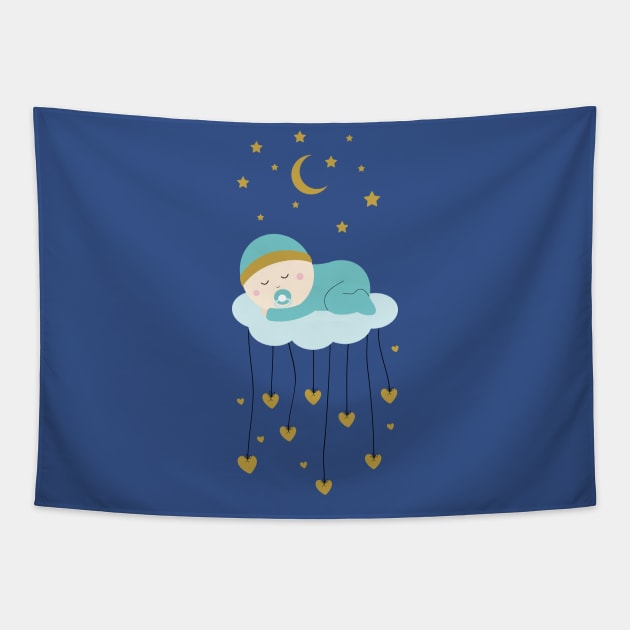 Baby boy and stars Tapestry by grafart