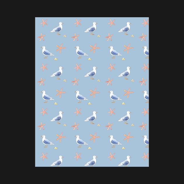 Nautical pattern with Seagull and Sea stars by Sandraartist