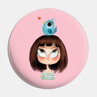 Girl with bird Pin