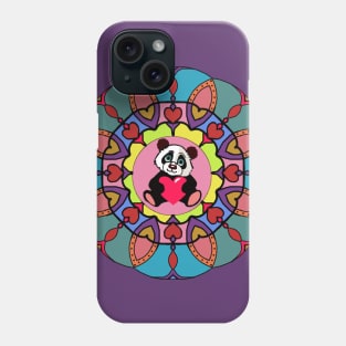 Cute panda with heart in colorful mandala Phone Case