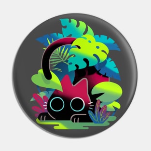 Black cat behind leaves - Stalker hunter - cats and plants Pin