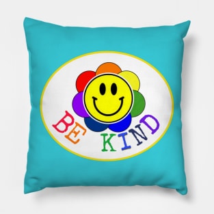 Be Kind Rainbow Smiley Face Flower Pillow