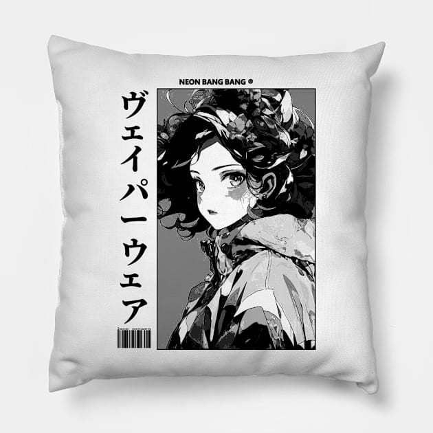 Black and White Japanese Anime and Manga Streetwear Geisha Girl Pillow by Neon Bang Bang