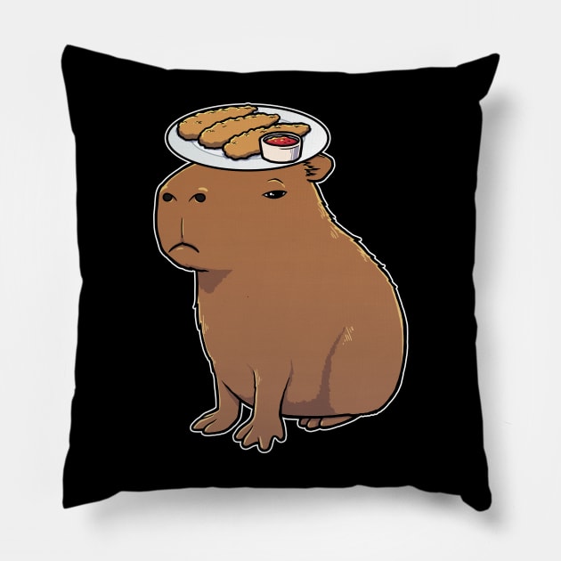 Capybara with Chicken Tenders on its head Pillow by capydays