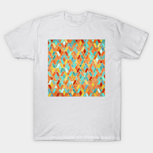 Tangerine & Turquoise Geometric Tile Pattern - Pattern - T-Shirt
