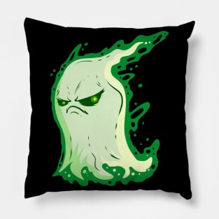 Grumpy Green Spirit Ghost On Halloween Pillow